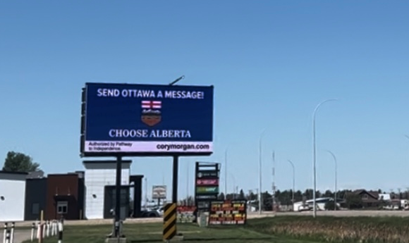 Alberta separation billboard still standing in Taber